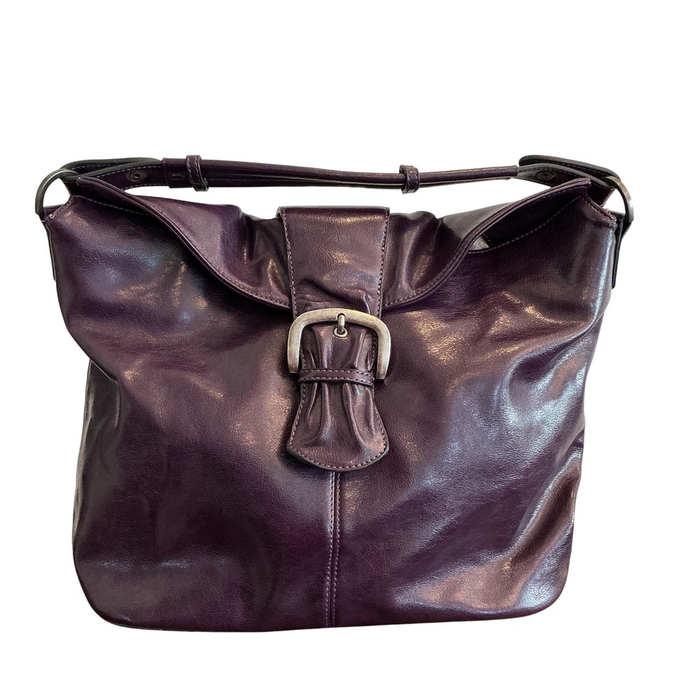 Simply Noelle Plum Purple Vegan Leather Buckle Hobo Shoulder Bag